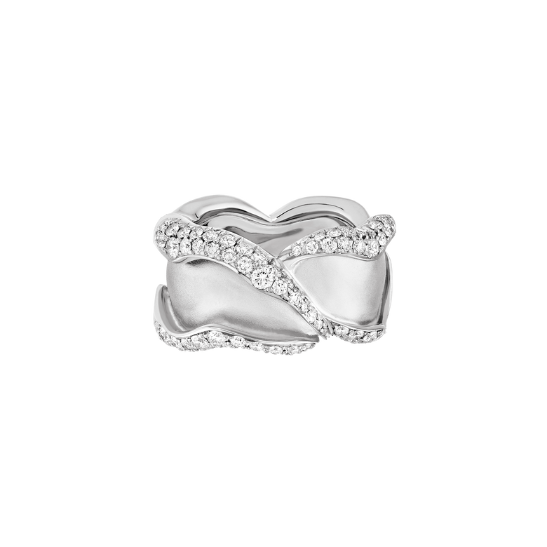 Rose of Hope - Satin White Gold and Diamond Petal Ring