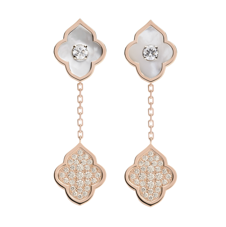 LUCE COLOUR - BOUCLES D'OREILLES PENDENTIF OR ROSE PAVÉ NACRE &AMP; 2 DIAMANTS S