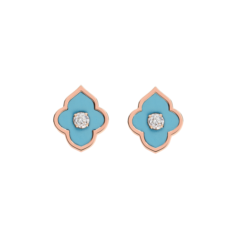 LUCE COLOUR - EARRINGS ROSE GOLD TURQUOISE & 2 DIAMONDS S