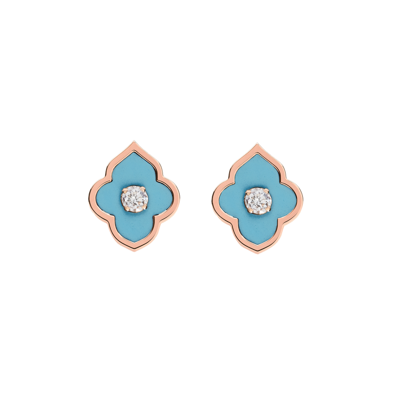 LUCE COLOUR - EARRINGS ROSE GOLD TURQUOISE & 2 DIAMONDS S