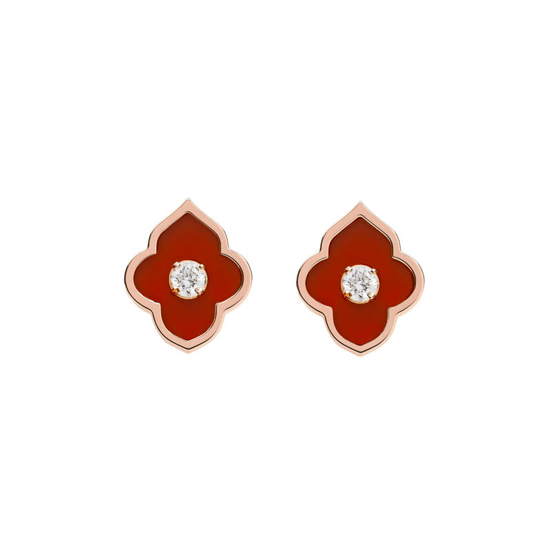 LUCE COLOUR - EARRINGS ROSE GOLD CORNELIAN & 2 DIAMONDS S