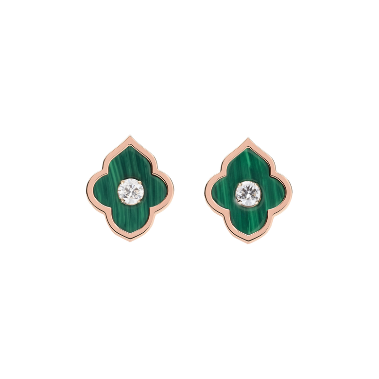 LUCE COLOUR - EARRINGS ROSE GOLD MALACHITE & 2 DIAMONDS S