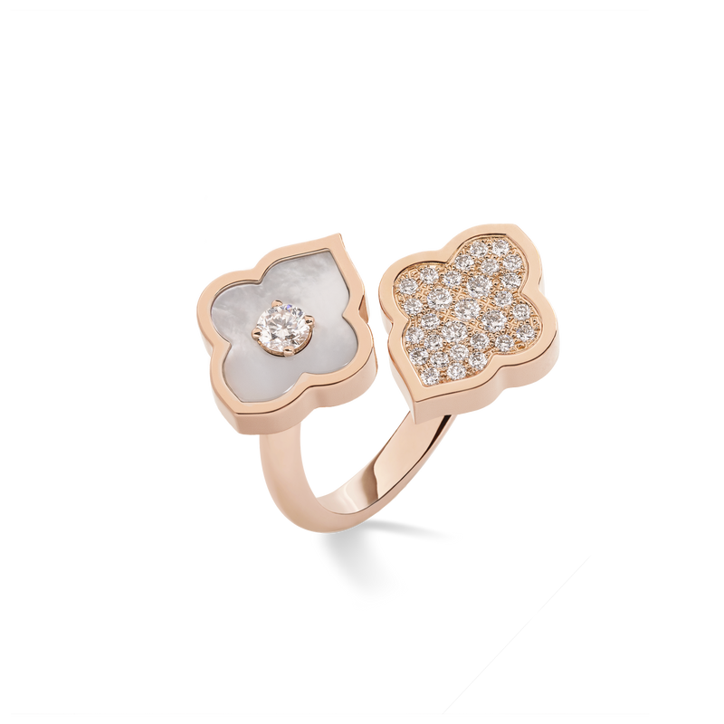 LUCE COLOUR - RING TOI ET MOI ROSE GOLD PAVE MOTHER OF PEARL & 1 DIAMOND