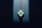 LUCE COLOUR - PENDENTIF SEMI PAVE OR ROSE TURQUOISE &AMP; 4 DIAMANTS L