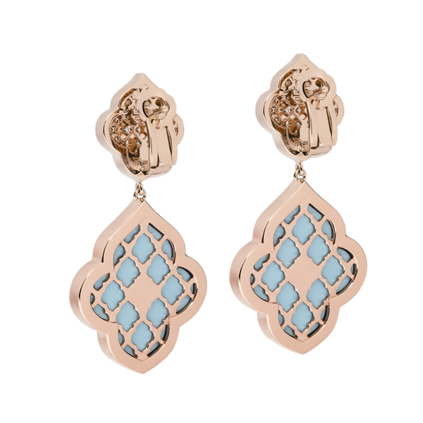 LUCE COLOUR - EARRINGS PENDANT ROSE GOLD PAVE TURQUOISE & 2 DIAMONDS S-M