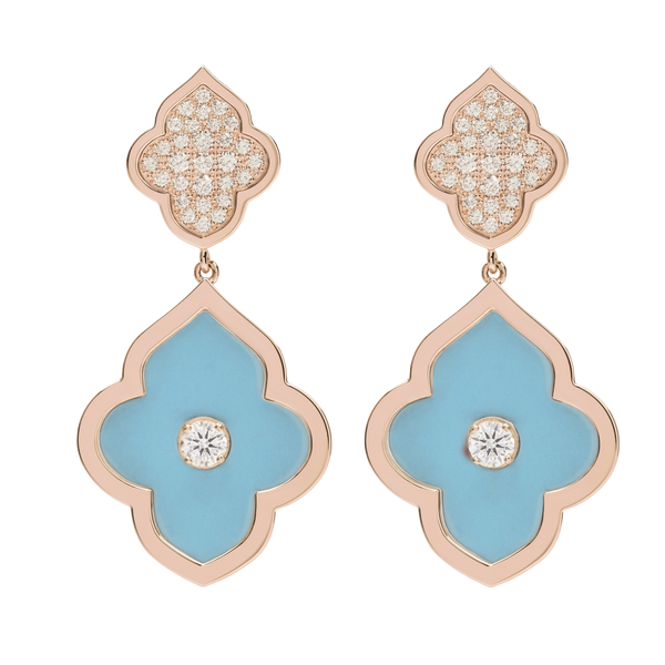 LUCE COLOUR - EARRINGS PENDANT ROSE GOLD PAVE TURQUOISE & 2 DIAMONDS S-M