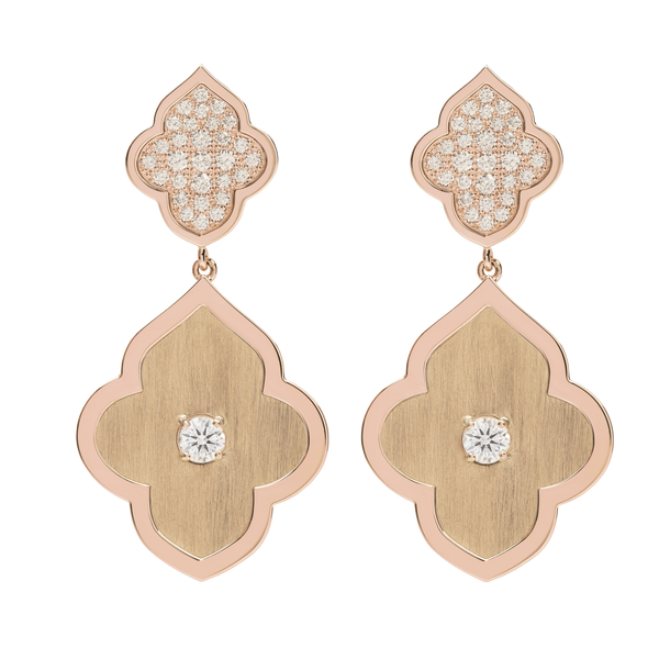 LUCE COLOUR - EARRINGS PENDANT ROSE GOLD PAVE & 2 DIAMONDS S-M