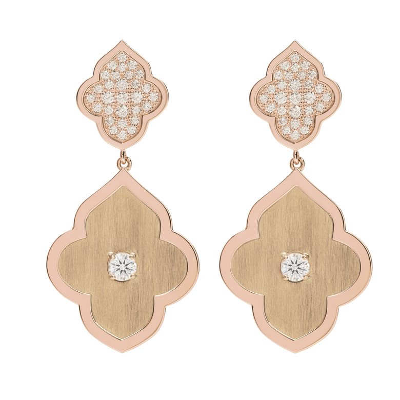 LUCE COLOUR - EARRINGS PENDANT ROSE GOLD PAVE & 2 DIAMONDS S-M