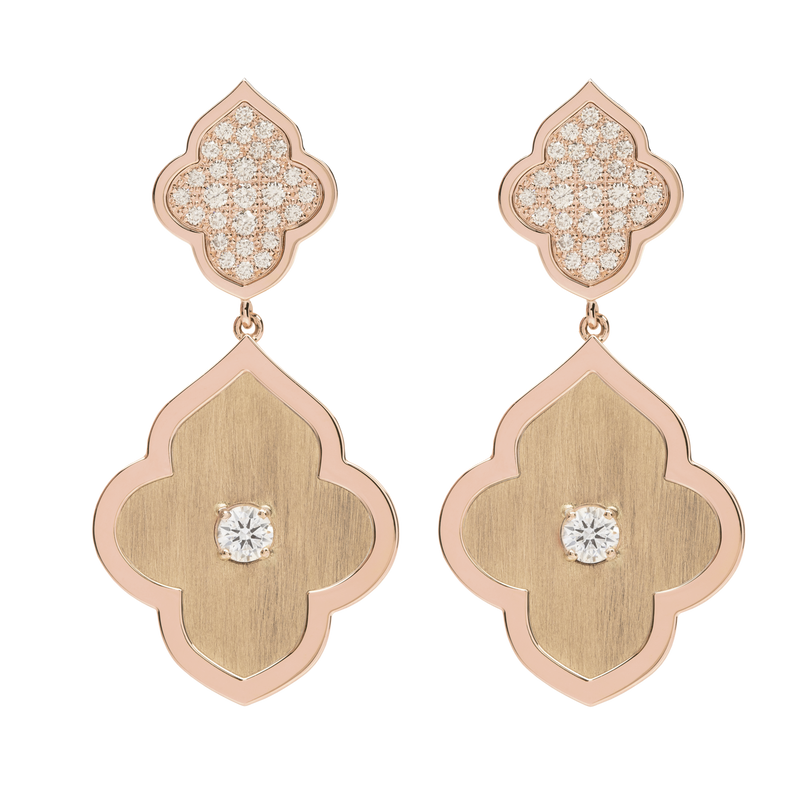 LUCE COLOUR - BOUCLES D'OREILLES PENDENTIF OR ROSE PAVE &AMP; 2 DIAMANTS S-M