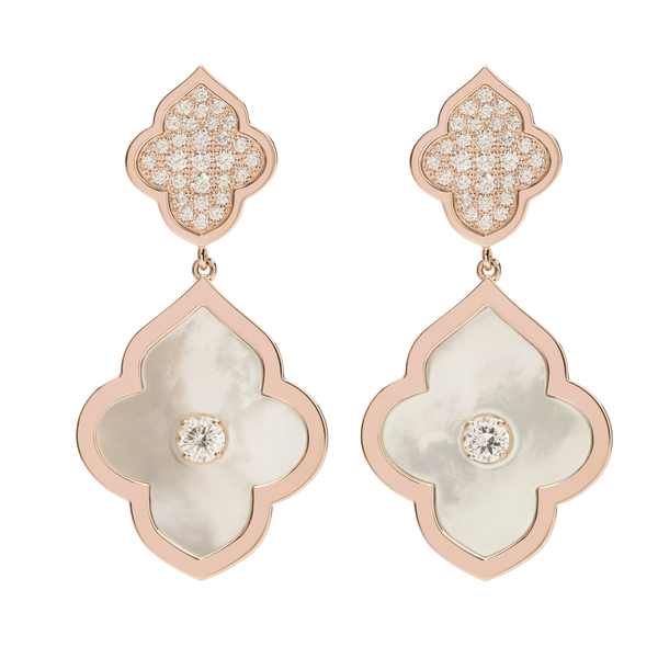 LUCE COLOUR - EARRINGS PENDANT ROSE GOLD PAVE MOTHER OF PEARL & 2 DIAMONDS S-M