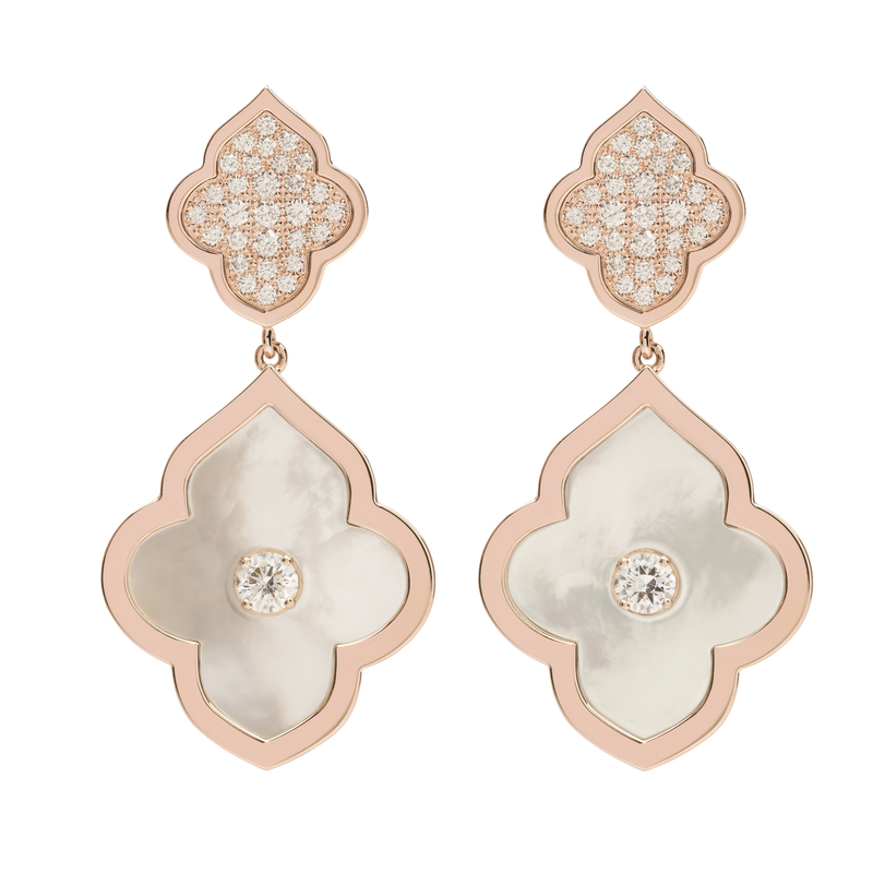 LUCE COLOUR - EARRINGS PENDANT ROSE GOLD PAVE MOTHER OF PEARL & 2 DIAMONDS S-M