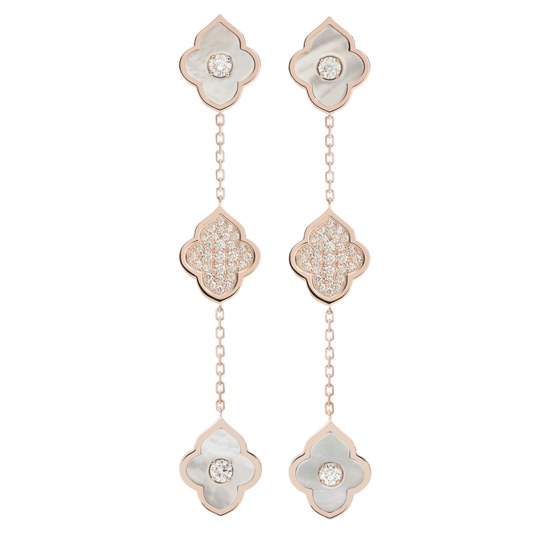 LUCE COLOUR - BOUCLES D'OREILLES PENDENTIF OR ROSE PAVÉ NACRE &AMP; 4 DIAMANTS S