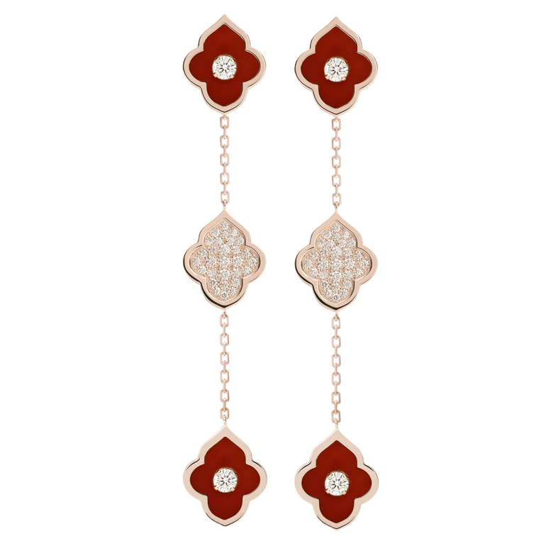 LUCE COLOUR - BOUCLES D'OREILLES PENDENTIF OR ROSE PAVÉ CORNALINE &AMP; 4 DIAMANTS S