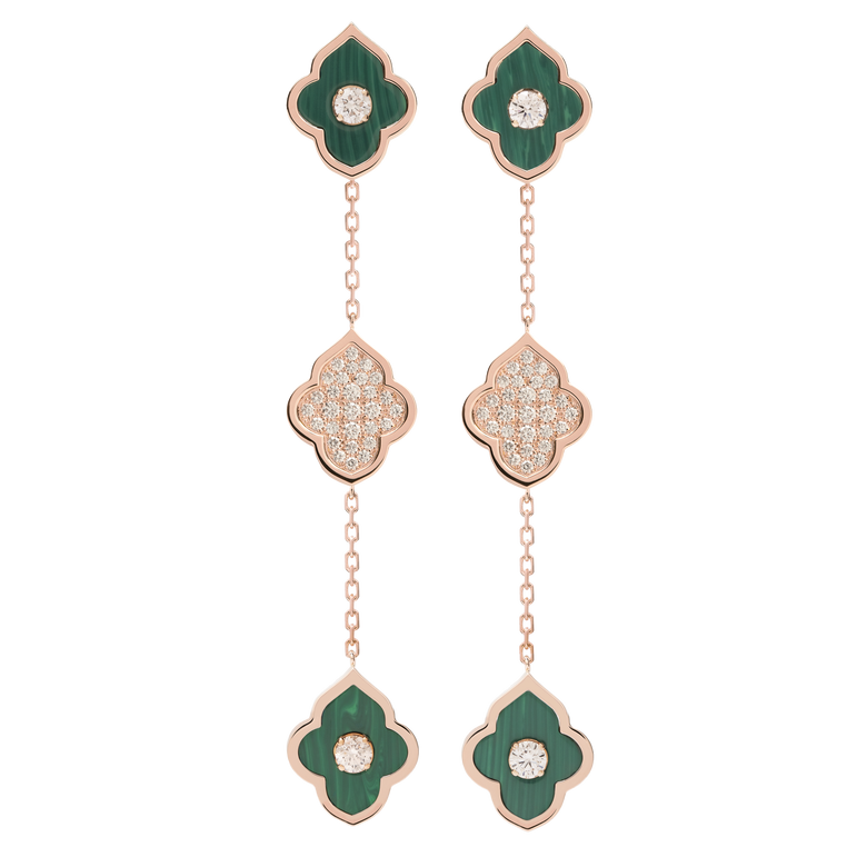 LUCE COLOUR - EARRINGS PENDANT ROSE GOLD PAVE MALACHITE & 4 DIAMONDS S