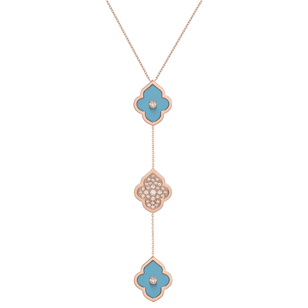 LUCE COLOUR - NECKLACE ROSE GOLD PAVE TURQUOISE & 2 DIAMONDS M