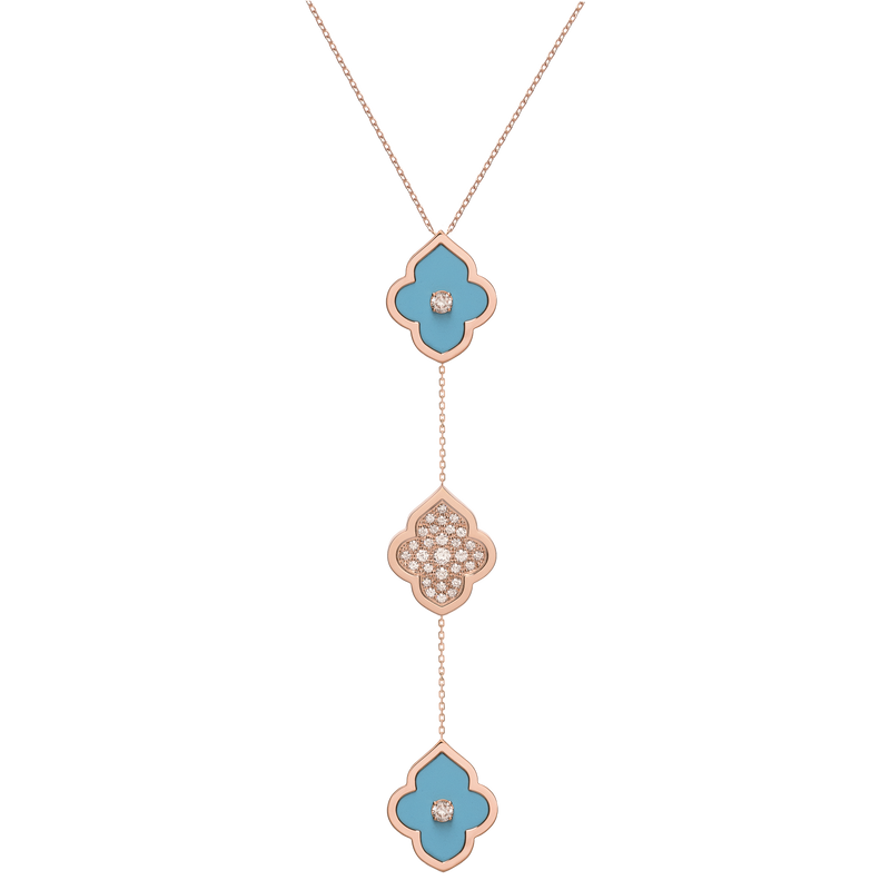 LUCE COLOUR - COLLIER OR ROSE PAVE TURQUOISE &AMP; 2 DIAMANTS M