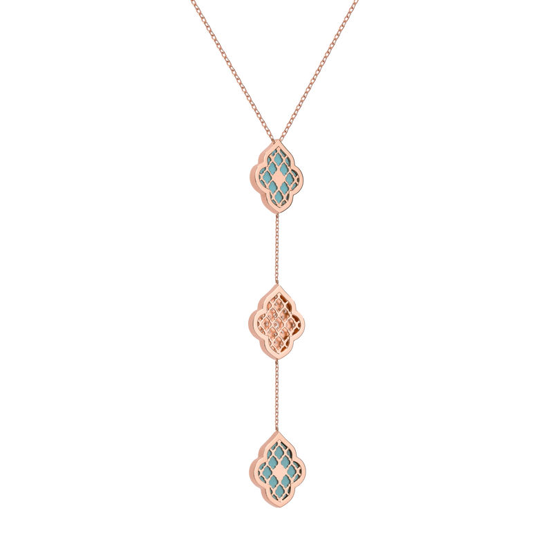 LUCE COLOUR - COLLIER OR ROSE PAVE TURQUOISE &AMP; 2 DIAMANTS M