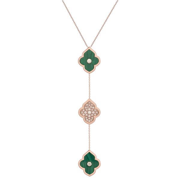 LUCE COLOUR - NECKLACE ROSE GOLD PAVE MALACHITE & 2 DIAMONDS M