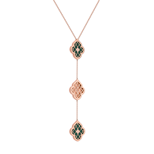 LUCE COLOUR - NECKLACE ROSE GOLD PAVE MALACHITE & 2 DIAMONDS M