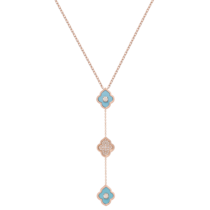 LUCE COLOUR - NECKLACE ROSE GOLD PAVE TURQUOISE & 2 DIAMONDS S