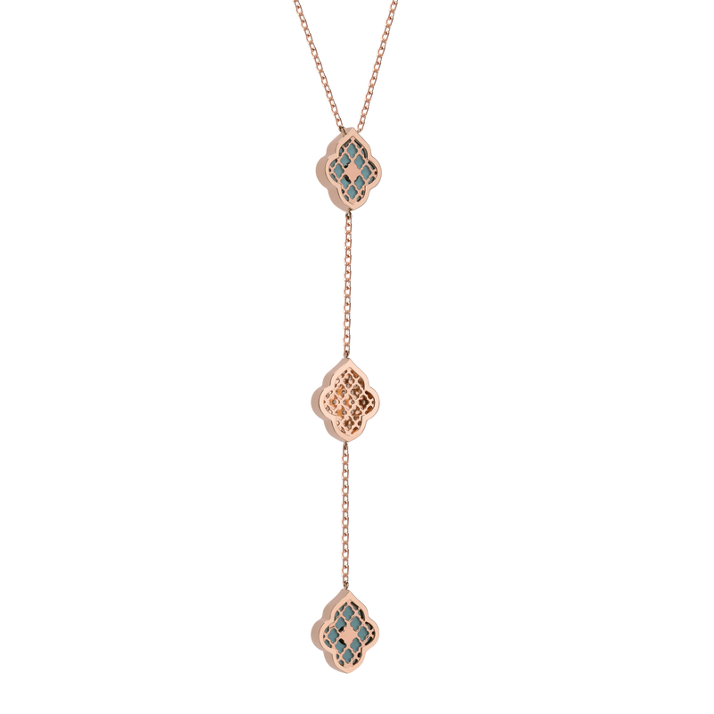 LUCE COLOUR - NECKLACE ROSE GOLD PAVE TURQUOISE & 2 DIAMONDS S