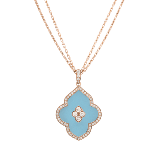 LUCE COLOUR - PENDANT SEMI PAVE ROSE GOLD TURQUOISE & 4 DIAMONDS L