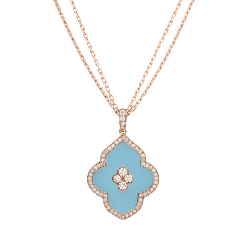 LUCE COLOUR - PENDANT SEMI PAVE ROSE GOLD TURQUOISE & 4 DIAMONDS L