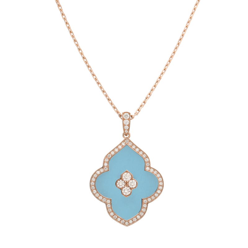 LUCE COLOUR - PENDENTIF SEMI PAVE OR ROSE TURQUOISE &AMP; 4 DIAMANTS L