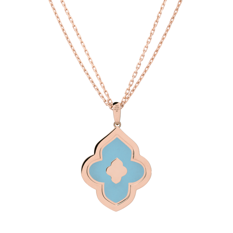 LUCE COLOUR - PENDANT SEMI PAVE ROSE GOLD TURQUOISE & 4 DIAMONDS L