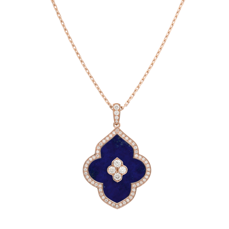 LUCE COLOUR - PENDENTIF SEMI PAVE OR ROSE LAPIS LAZULI &AMP; 4 DIAMANTS L