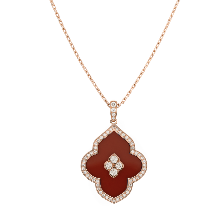 LUCE COLOUR - PENDANT SEMI PAVE  ROSE GOLD CORNELIAN & 4 DIAMONDS L