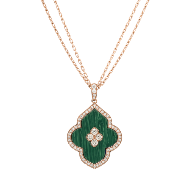 LUCE COLOUR - PENDANT SEMI PAVE ROSE GOLD MALACHITE & 4 DIAMONDS L