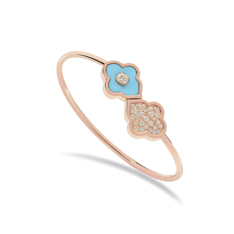 LUCE COLOUR - BRACELET FLEX TOI ET MOI ROSE GOLD PAVE TURQUOISE & 1 DIAMOND