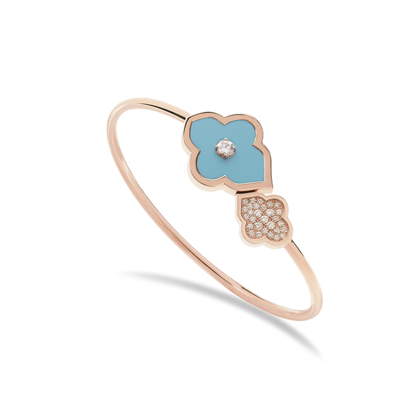 LUCE COLOUR - BRACELET FLEX TOI ET MOI S-M ROSE GOLD PAVE TURQUOISE & 1 DIAMOND