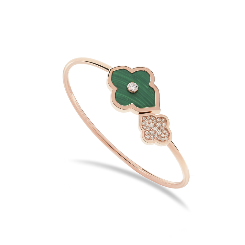 LUCE COLOUR - BRACELET FLEX TOI ET MOI S-M ROSE GOLD PAVE MALACHITE & 1 DIAMOND