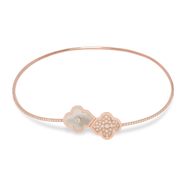 LUCE COLOUR - NECKLACE FLEX SEMI PAVE ROSE GOLD PAVE MOTHER OF PEARL & 1 DIAMOND