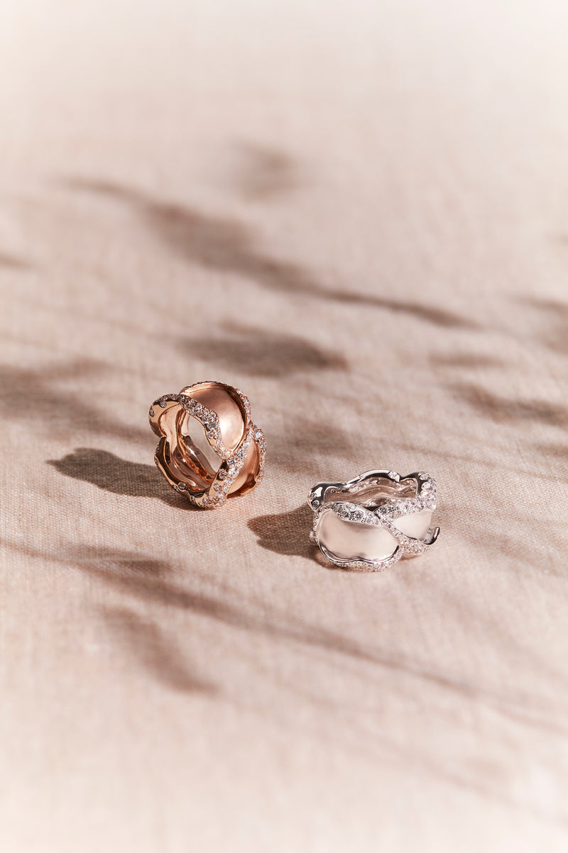 Rose of Hope - Satin White Gold and Diamond Petal Ring