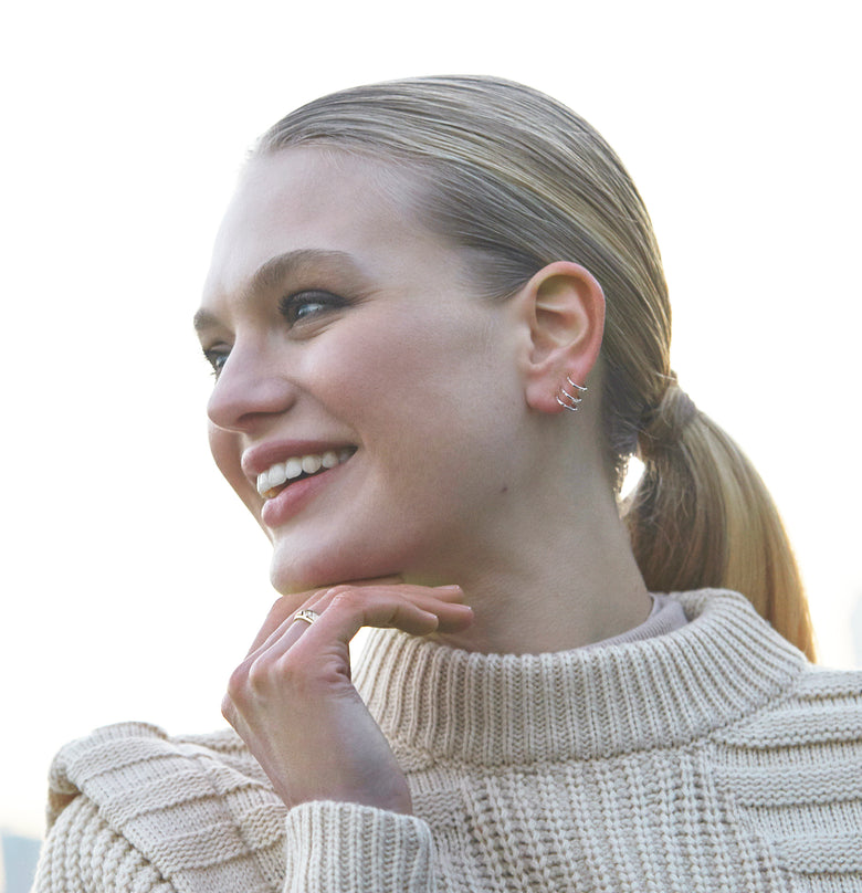 Aura - Boucle d'Oreille Trio Or Blanc