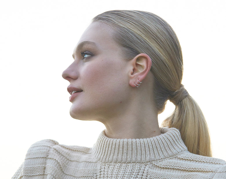 Aura - Boucle d'Oreille Trio Or Blanc