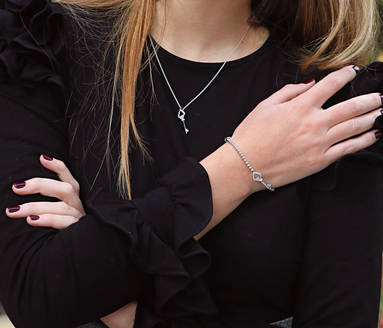 The Key - White Gold and Diamond Stretch Bracelet