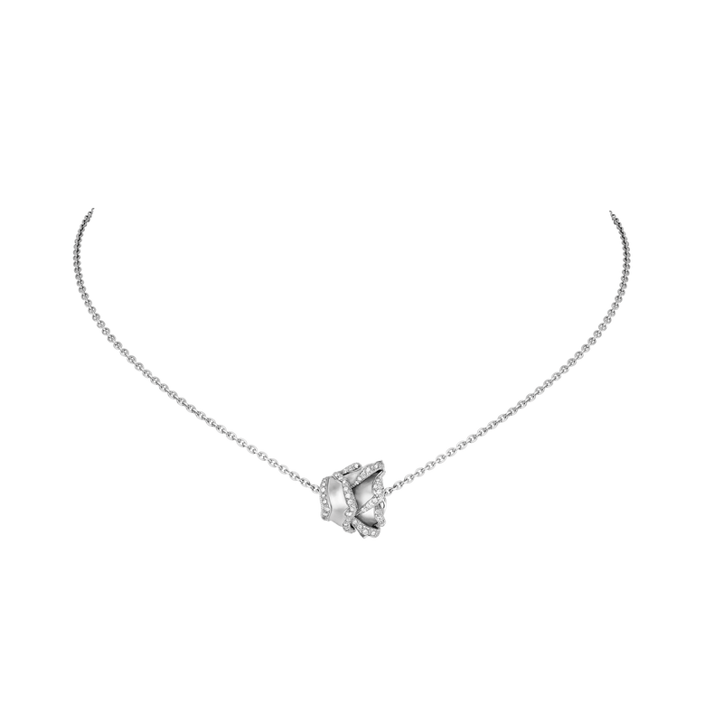 Rose of Hope - Satin White Gold and Diamond Pendant
